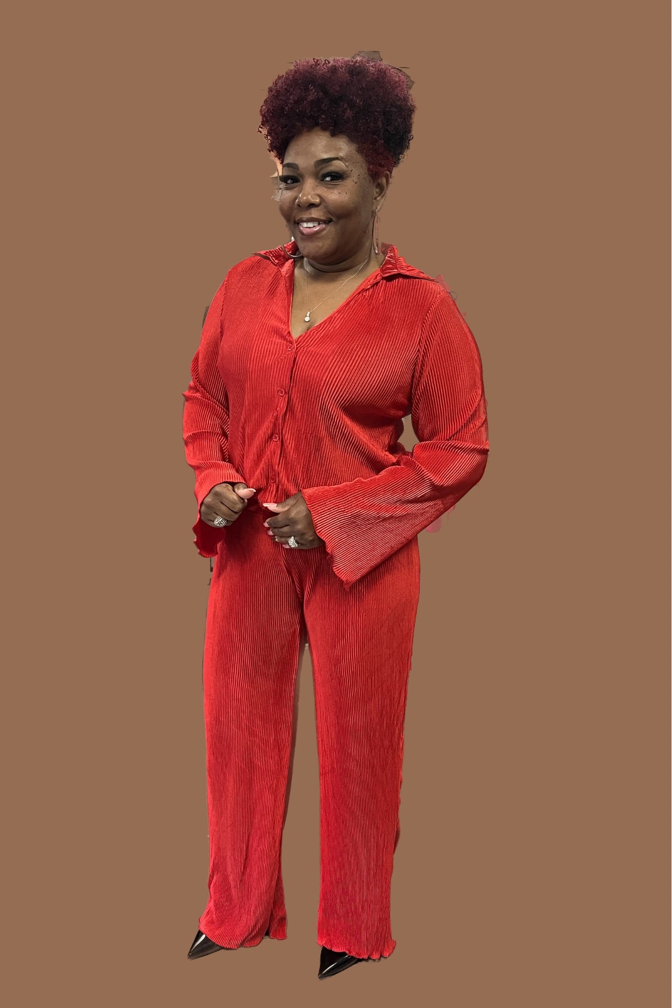 Satin Ribbed 2pc Pant Set