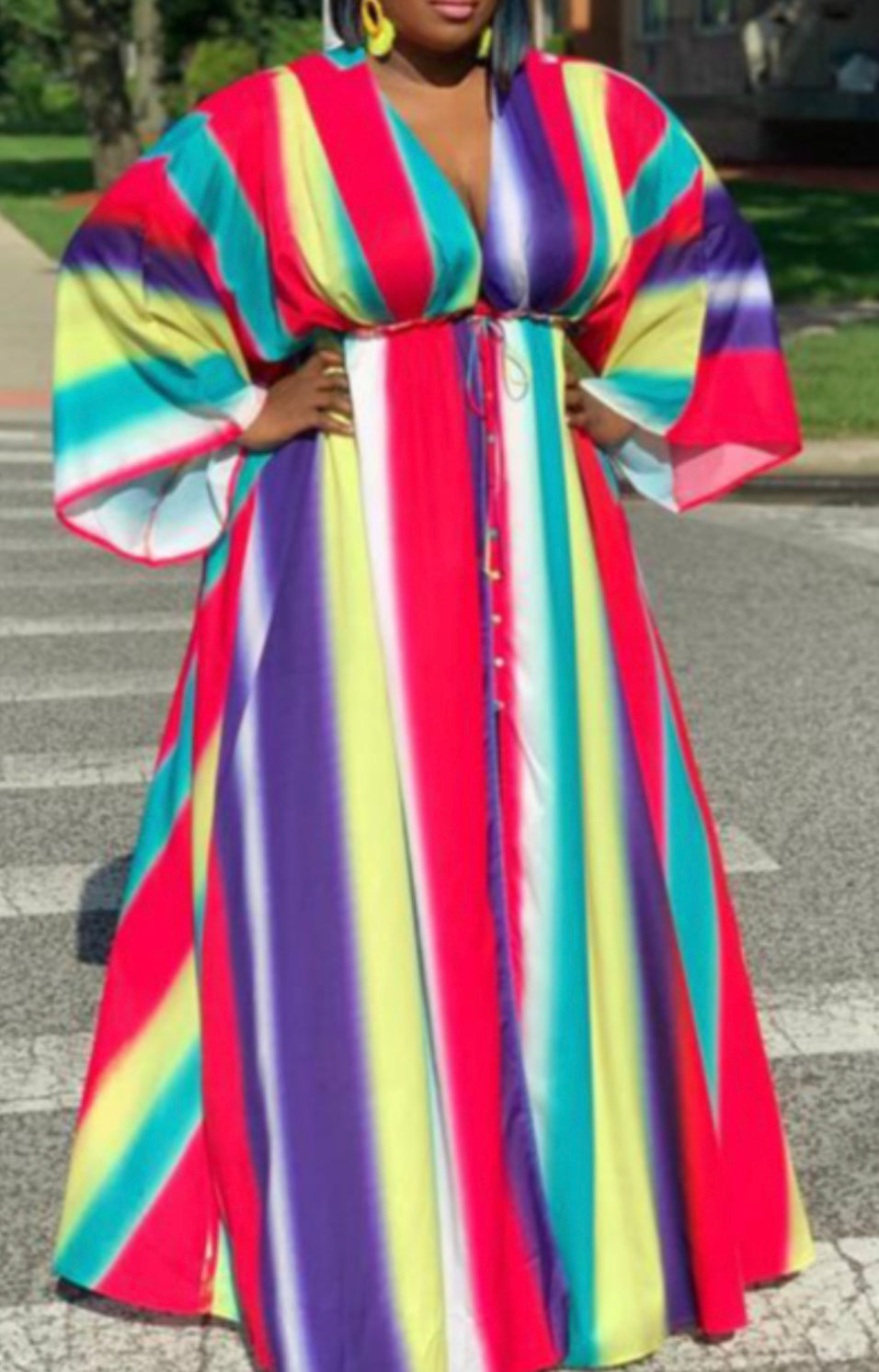 Plus Rainbow Striped A-line Sundress