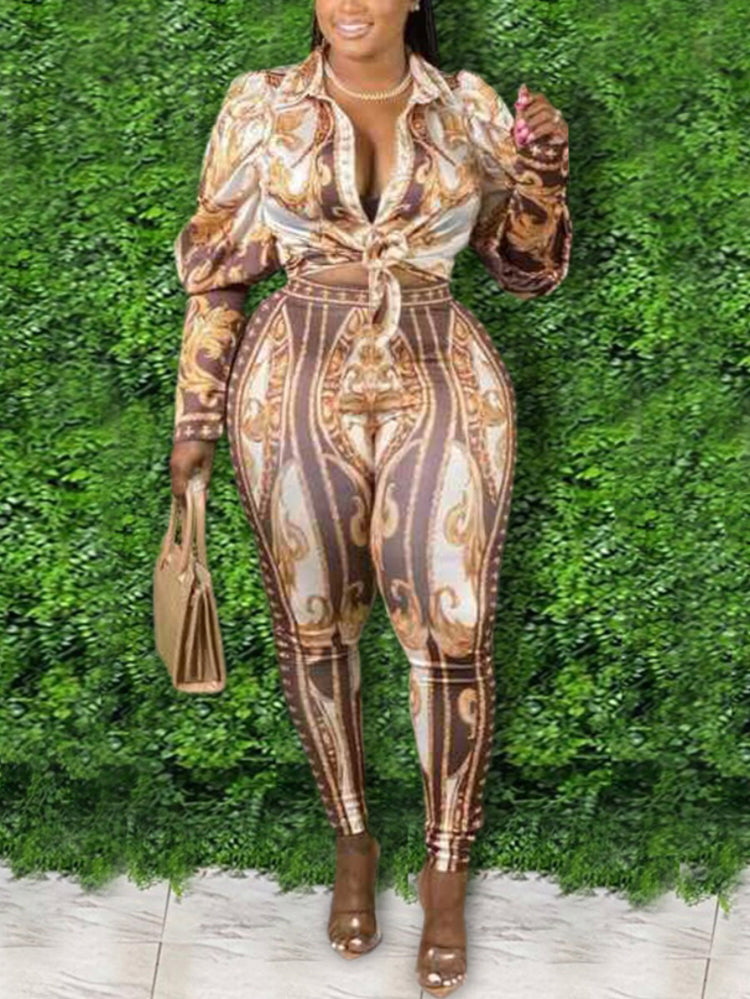 Plus Brown and Gold 2pc Pant Set