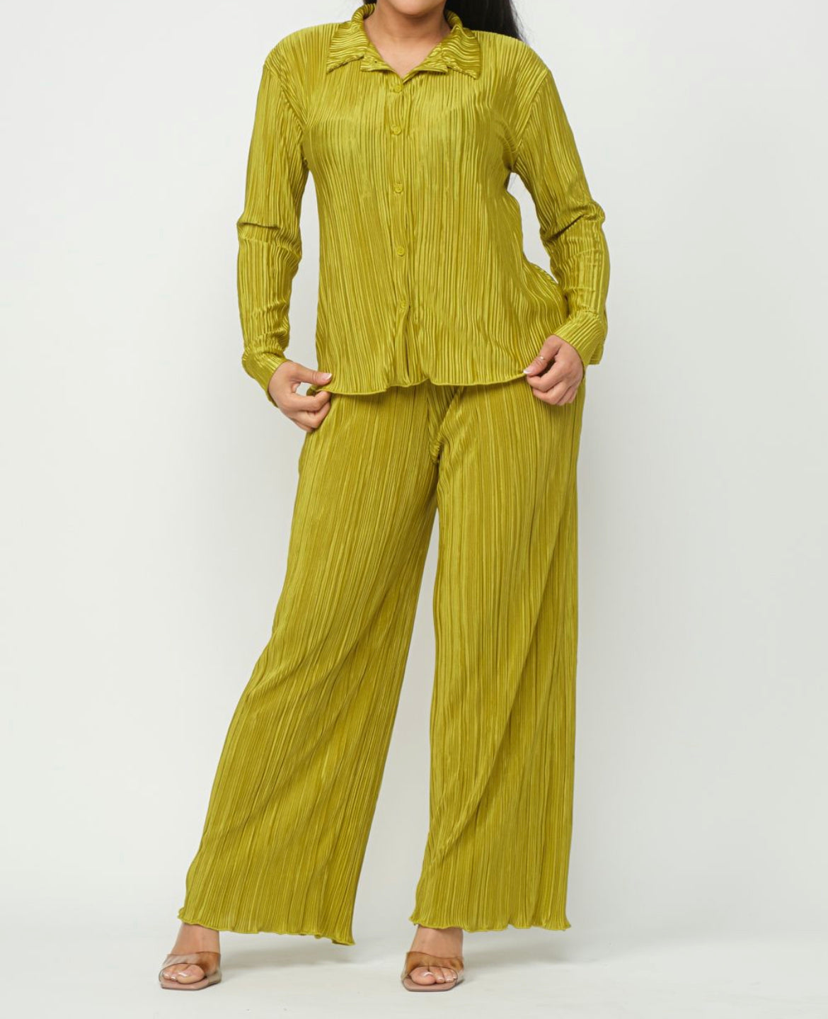 Satin Ribbed 2pc Pant Set