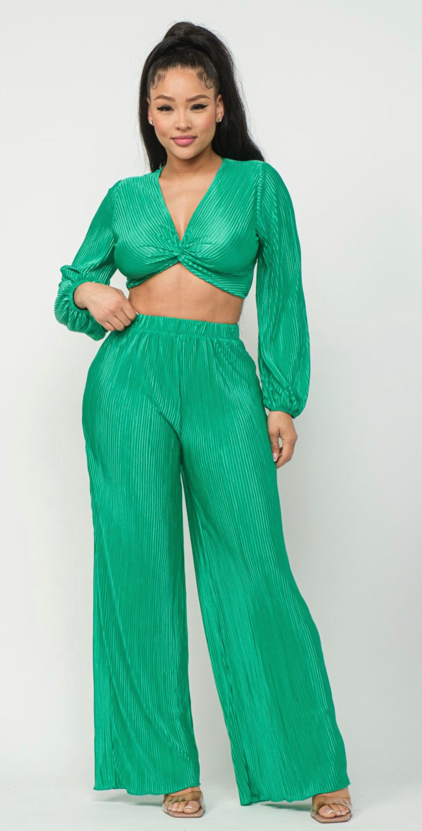 Satin Ribbed 2pc Pant Set