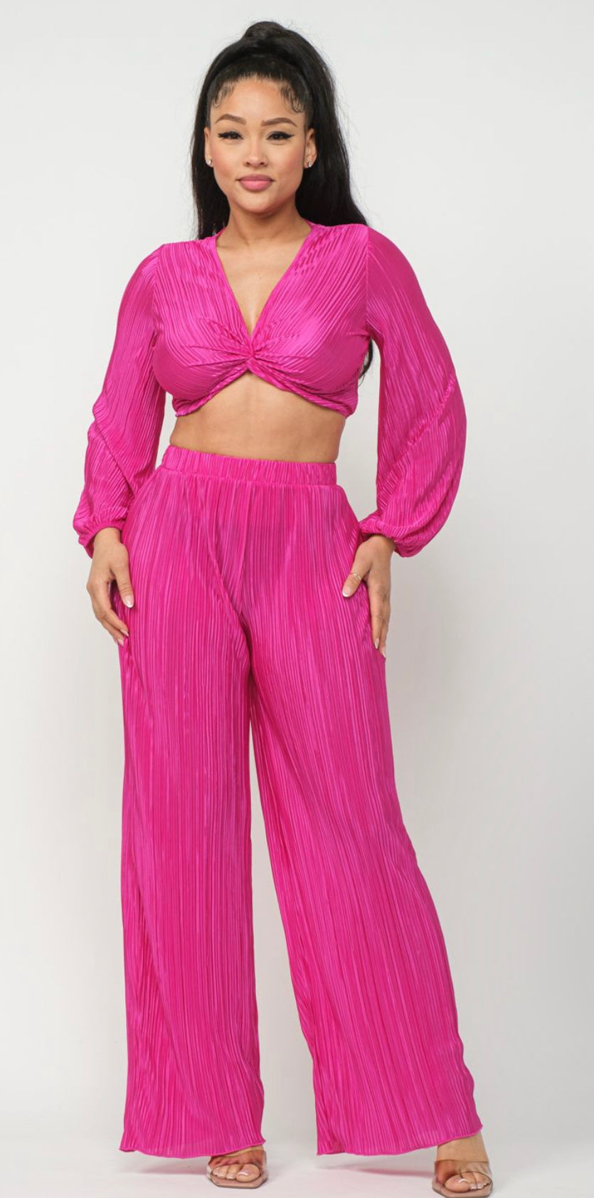Satin Ribbed 2pc Pant Set