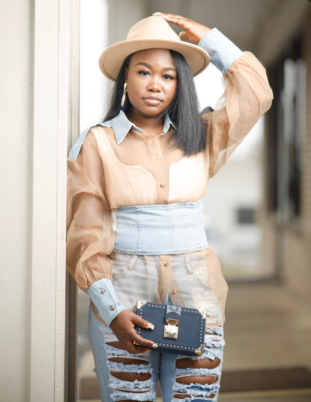 Fancy Me Denim Collard Shear Top