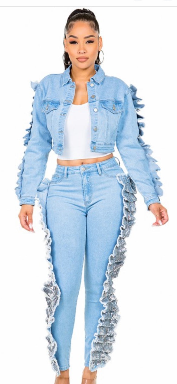 Yes It's Me! Denim Pant Set - LIGHT BLUE